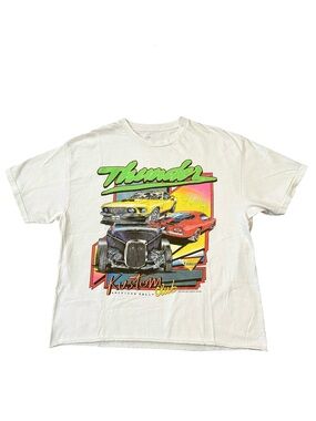 J Galt Thunder Hot Rod Graphic Tee 1984 Print White Racing USA Fits Medium